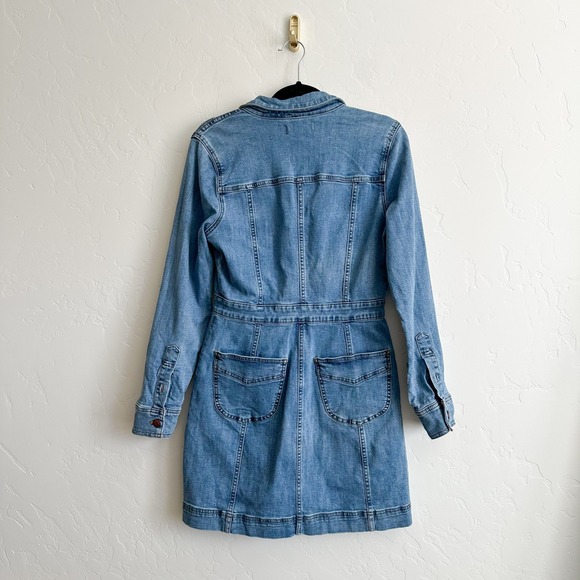 Madewell | Cotton Denim Structured Mini Shirt Dress in Medium Wash Blue Size 8 - Picture 5 of 7